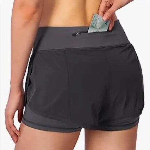 Women’s high-waisted spandex work-out shorts dark grey medium running yoga gym - Picture 2 of 6